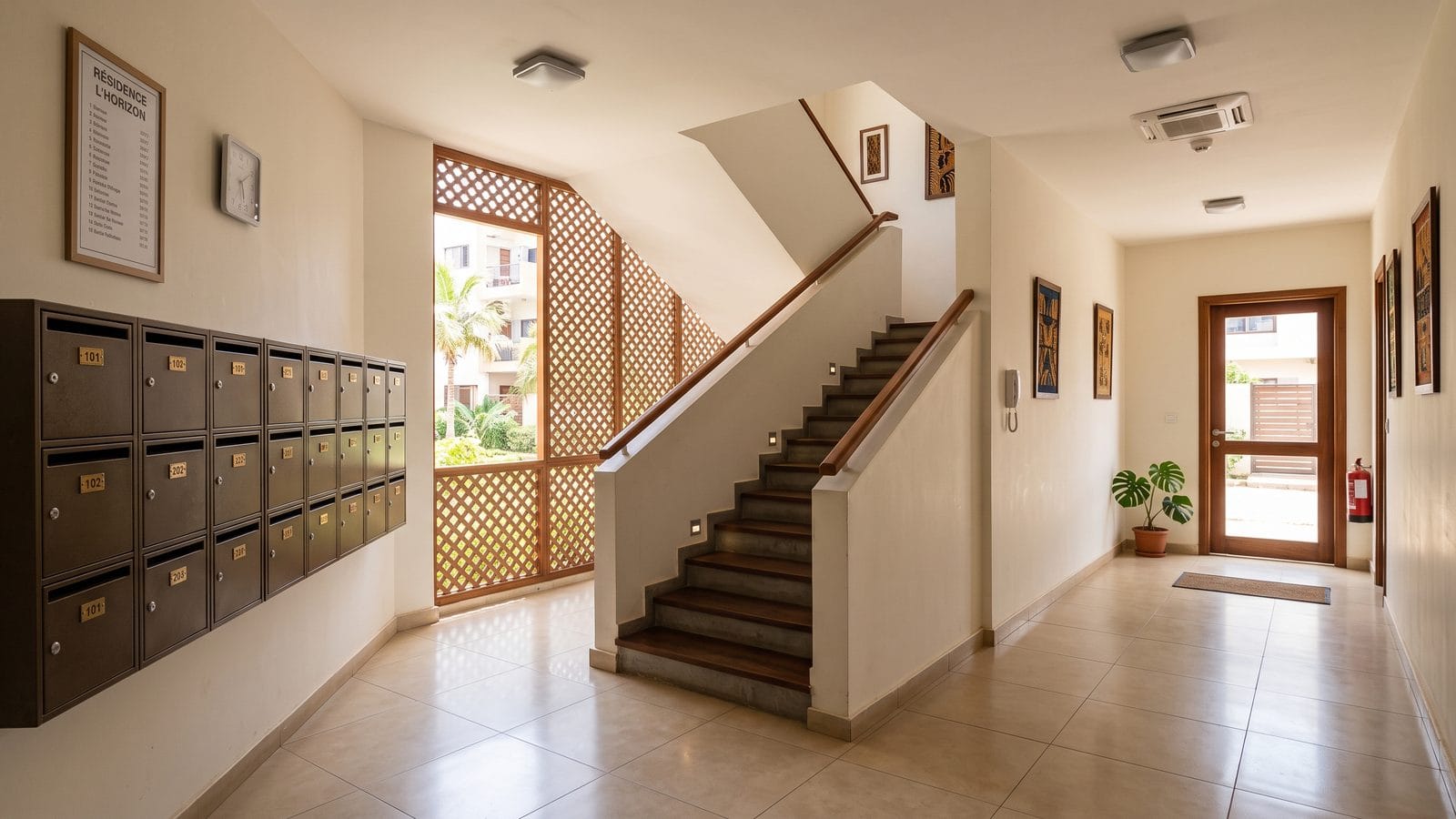 Hall d'immeuble en copropriété administré en syndic